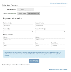 Updated "make new payment" screen for e-check payments
