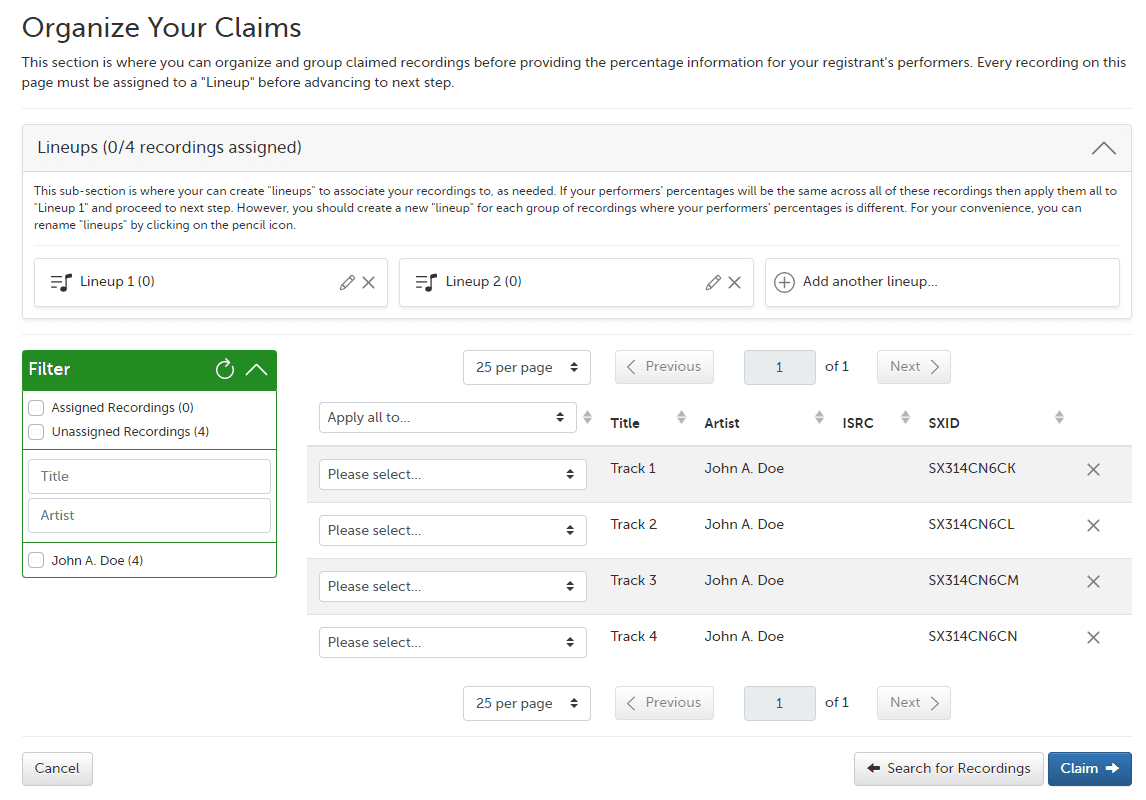 My Catalog Update My Catalog Update Search & Claim Artist Royalties